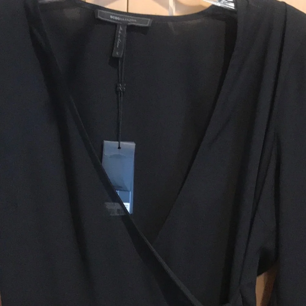New BCBG Maxazria Crossover Black Blouse - Picture 3 of 10